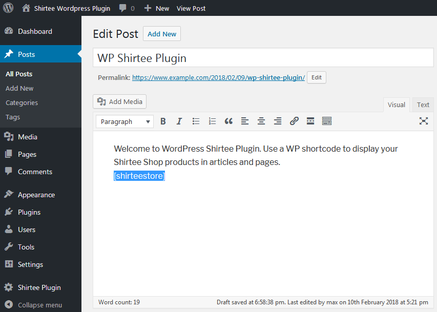 Shirtee WordPress Plugin